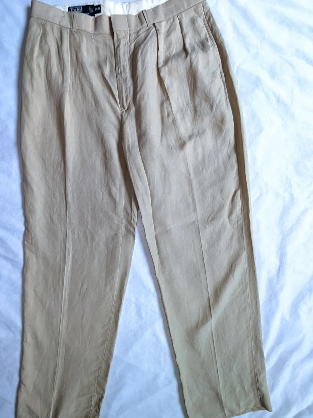 Polo Ralph Lauren Linen Silk Pleated Trousers Pants 33x30 Tan